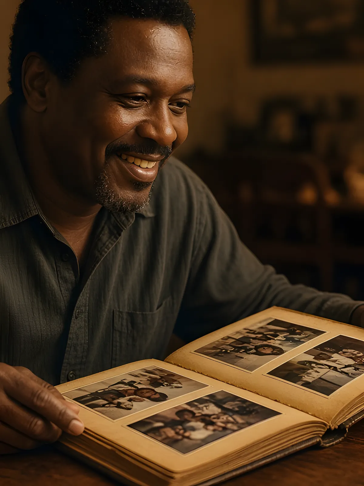 Man looking through a family photo album, Ancestry Insights DNA report
