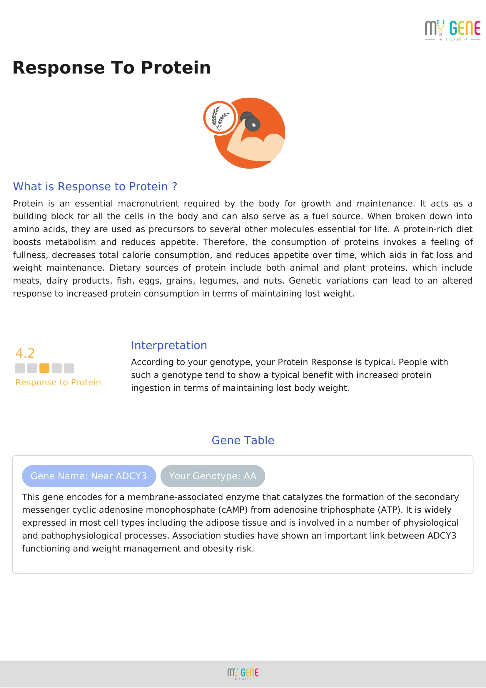 Sample DNA Story page: Response to Protein. Natasha Romanoff, fictional.